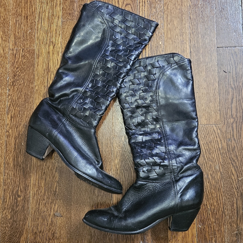 Vintage Woven Leather Boots women's 5.5